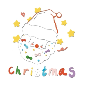 Christmas static window decals featuring cartoon Santa Claus hats and colorful stars