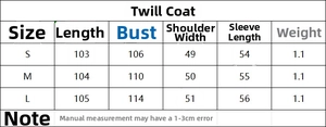 Tableau des tailles détaillé pour manteau à chevrons pour femmes avec mesures précises