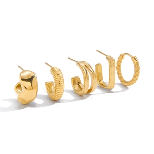 Lot de 5 paires de boucles d'oreilles en acier inoxydable doré 14k aux motifs variés