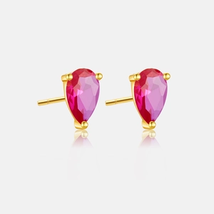 Detailansicht der 3x5mm birnenförmigen rosa Zirkonia-Ohrstecker mit Vergoldung