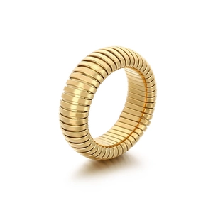 Golden Tubogas spiral stainless steel ring with flexible geometric round design