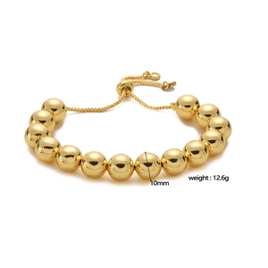 Verstellbares Goldperlenarmband mit 10mm polierten Kugeln und Schiebeverschluss