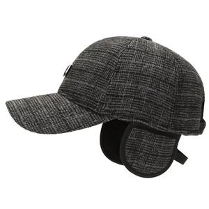 Winter plaid baseball cap for middle-aged men with foldable earflaps and warm wool lining