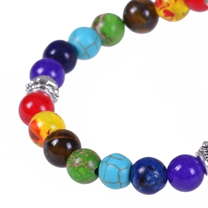 8mm 7 Chakra natural stone yoga bead bracelet with silver hollow floral spacers