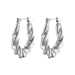 Boucles d'oreilles créoles torsadées en acier inoxydable argenté plaqué or 18 carats