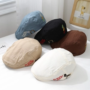 Kids cotton beret hat set with embroidery and metal buckle for 2-5 years old children