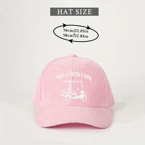 Size chart showing 56-58cm head circumference for this pink corduroy baseball hat