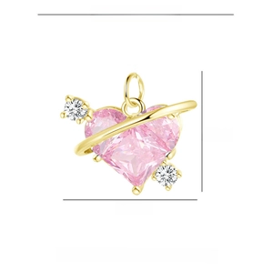 Detailed size chart showing dimensions of the gold pink heart zircon pendant