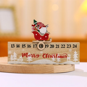 Wooden Christmas countdown calendar with sliding Santa sleigh and Merry Christmas print