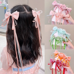 Children's ribbon bow hair clips set for girls, available in multiple elegant colors