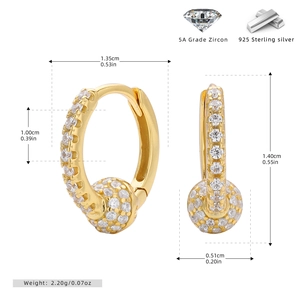 Detailed size chart for S925 sterling silver hoop earrings with 5A zircon ball drops