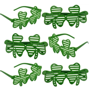 6-pack St. Patrick's Day green clover shutter glasses for party costumes in bulk