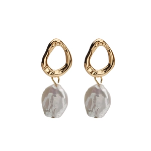 French vintage baroque natural freshwater pearl drop earrings with gold irregular rings