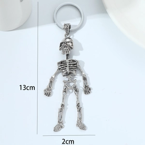 Silver metal skeleton keychain with movable joints for Halloween gift, 13cm height