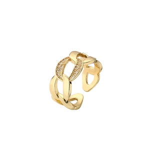 Gold-plated Cuban chain open ring with sparkling pavé zircon accents for women