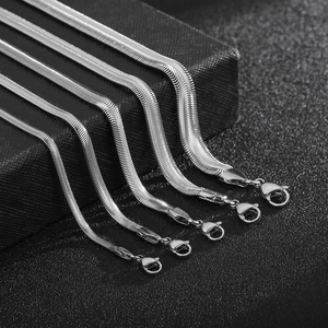 Detailed comparison of various widths of silver stainless steel flat snake chains