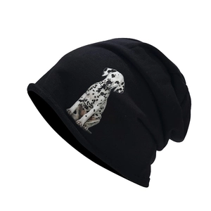 Bonnet décontracté en tricot noir avec imprimé chien dalmatien réaliste pour hommes et femmes