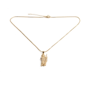 Golden sun god pendant necklace with micro-paved cubic zirconia on a minimalist link chain