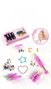 DIY children hair gem machine kit with pink diamond pen and colorful acrylic rhinestone gems