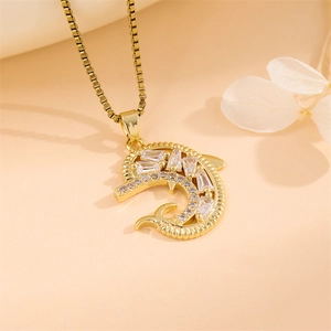 Gouden dolfijn hanger ketting met zirkoon kristallen en luxe boxketting voor dames