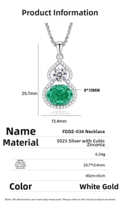 Detailed S925 silver necklace specifications with emerald-green gourd pendant parameters