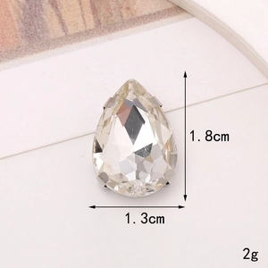 Waterdrop crystal rhinestone with 4-prong metal base for DIY jewelry, 1.8cm by 1.3cm size