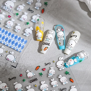 Japanese pro matte thin nail stickers with cute white rabbit and carrot motifs
