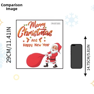 Detailed dimensions of Santa Claus wall sticker with Merry Christmas text for size comparison