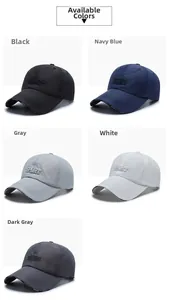 Detail of SPORT 3D embroidery on quick-dry baseball caps in various colors for outdoor sports