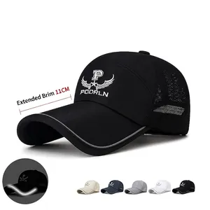 Mesh Baseball Cap Breathable Reflective Strip Extended Brim Outdoor Hiking Fishing Sunscreen Hat For Men Women