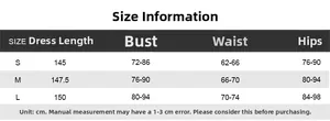 Detailed size chart for bodycon snakeskin dress including bust waist and hip measurements