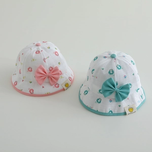 Chapeau Bob Bébé Fille Mélange Coton Imprimé Donuts Nœud Doux Protection Solaire Respirant Extérieur Enfant