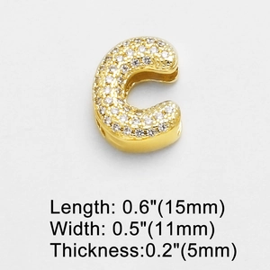 Detailed view of gold-plated 3D letter C charm with cubic zirconia for DIY bracelets
