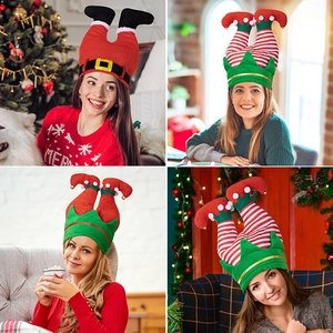 Funny Christmas elf and Santa upside down pants hats for festive holiday party cosplay decorations