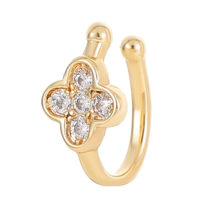 Eleganter goldener U-förmiger Ohrklemme mit Kleeblatt-Design und funkelnden Zirkonia