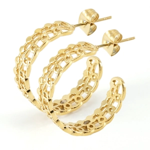 Golden geometric hollow chain hoop earrings in C-shape design for women fashion
