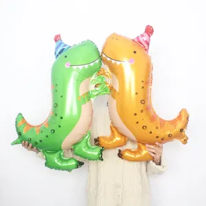 Green and orange Tyrannosaurus dinosaur foil balloons for kids birthday party decor