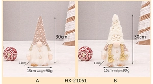 Detailed size and weight chart for white bearded Christmas gnomes in brown and white hats