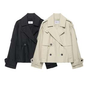 Classic double-breasted water-repellent short trench coats in black and beige colors