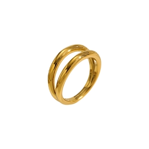 French vintage style irregular gold double loop ring in minimalist stainless steel