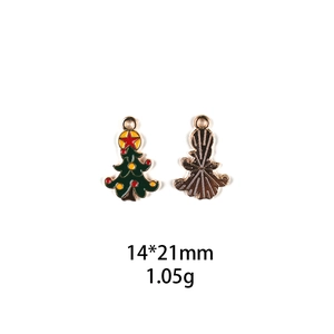 Detailed view of Christmas tree alloy pendant showing green enamel finish and 14x21mm size