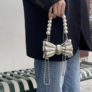 Mini Borsa Da Sera A Forma Di Fiocco In Metallo Con Manico In Perla Artificial E Tracolla A Catena Borsa A Tracolla Alla Moda Per Donna