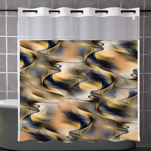 Detail of colorful floral bird abstract print shower curtain with reinforced white eyelets