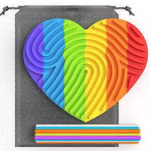 Silicone rainbow heart sensory activity board with storage bag and colorful sticks