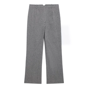 Rear view of sleek grey business trousers with textured fabric and minimalist design