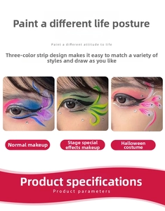 Three-color water-based face paint palette with glitter for body art and festival makeup