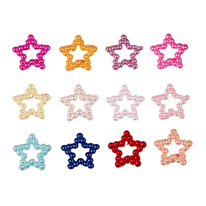 Star shaped faux pearl charms in twelve assorted colors arranged on white background