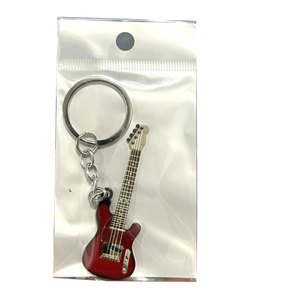 Red electric guitar keychain made of stainless steel with a silver metal ring and chain