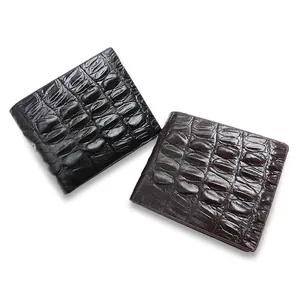 Men's bifold wallets in black and dark brown crocodile-embossed leather finish