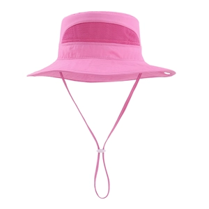 Pink breathable mesh kids sun hat with adjustable chin strap for outdoor UV protection